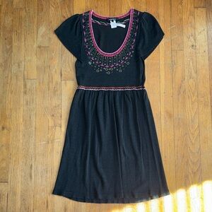 Nanette Lepore Dark Grey Dress with Pink Embroidery